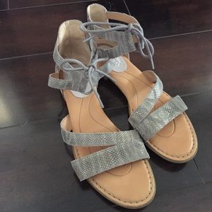 Born Grey Gray Casma Snakeskin Print Lace Up Leather Sandals